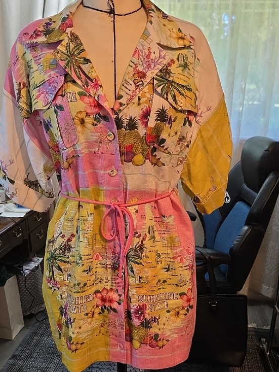 Zimmermann Dresses & Skirts - Zimmerman Linen Floral Tropical Print Shirt Dress in Pink and Yellow